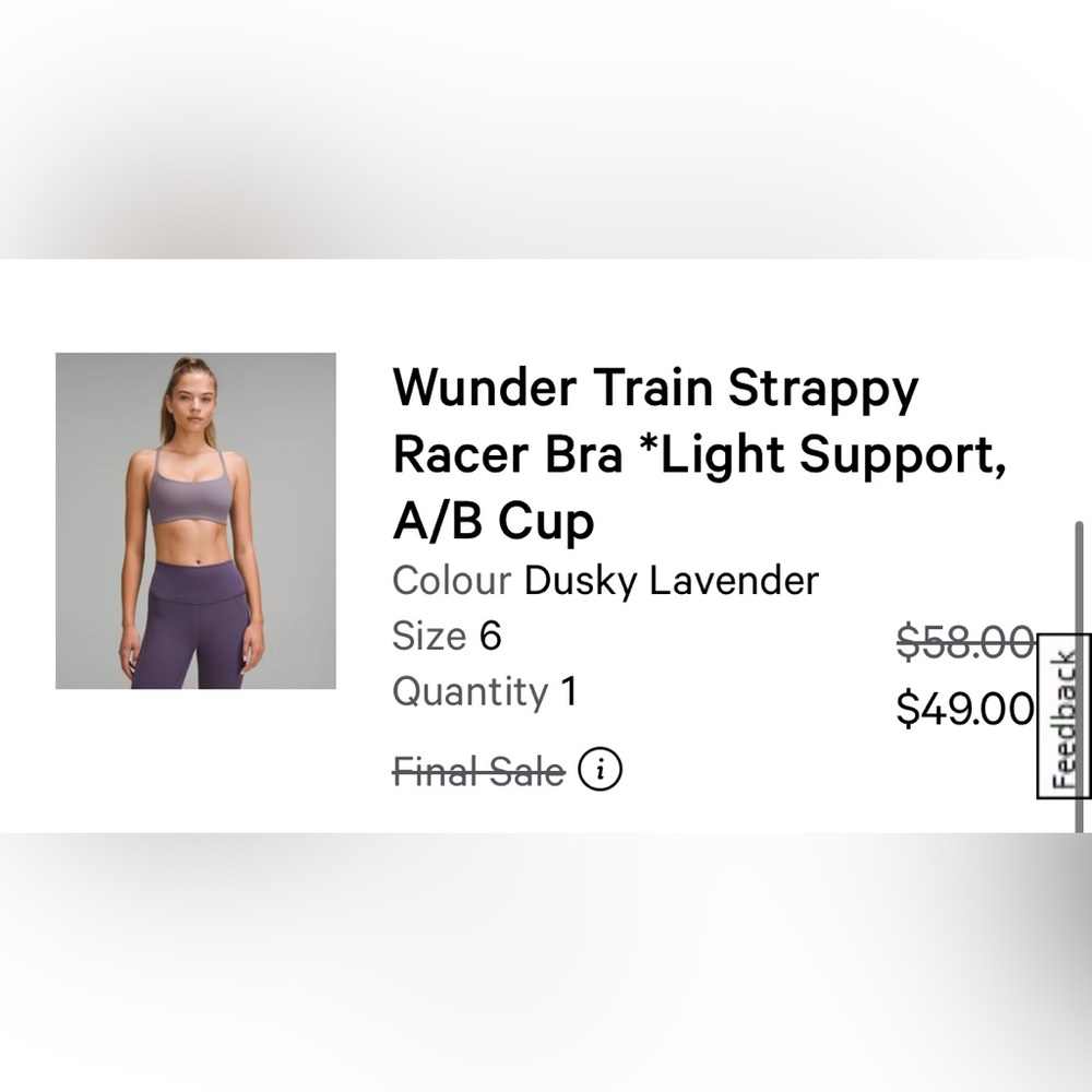 lululemon athletica Dusky Lavender Wunder Train Strappy Racer Bra